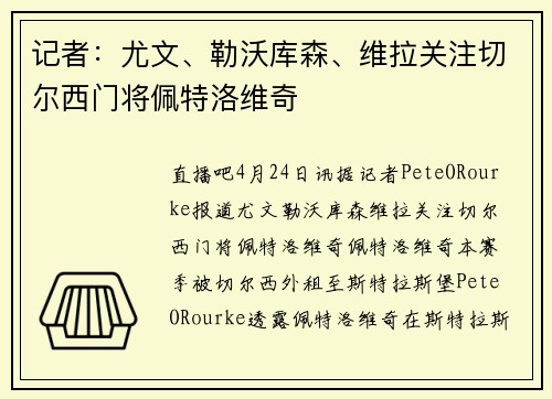 记者：尤文、勒沃库森、维拉关注切尔西门将佩特洛维奇